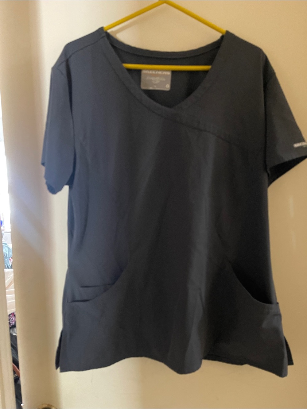 Skechers Women's V-Neck Scrub Top in Charcoal Gray